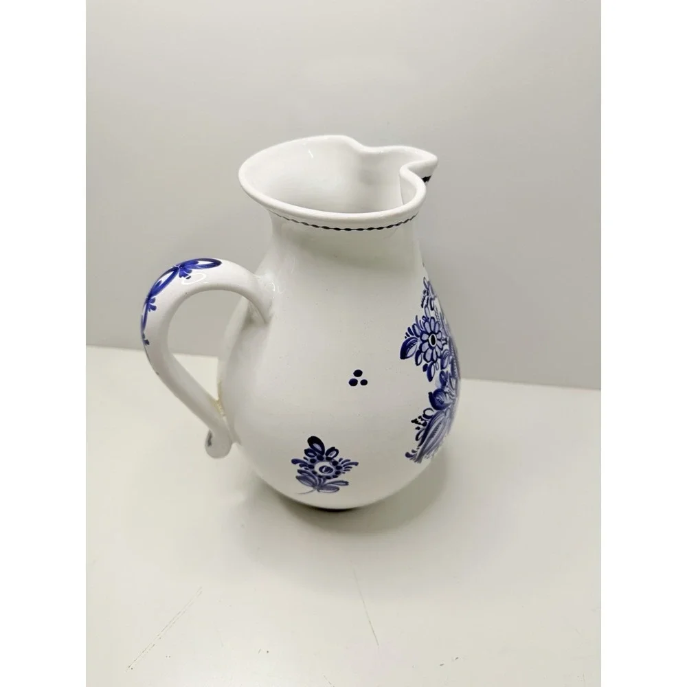 Vintage Luxor Bohemia Pitcher‎ Vase Hand Painted Blue Floral Czech Republic 9